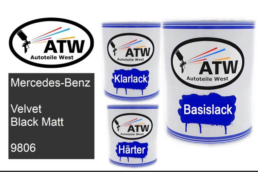 Mercedes-Benz, Velvet Black Matt, 9806: 1L Lackdose + 1L Klarlack + 500ml Härter - Set, von ATW Autoteile West.